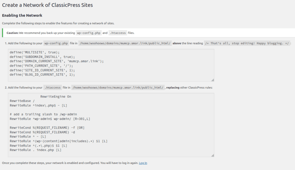 Creating a Multisite Network for ClassicPress. Blog of Amar Vyas