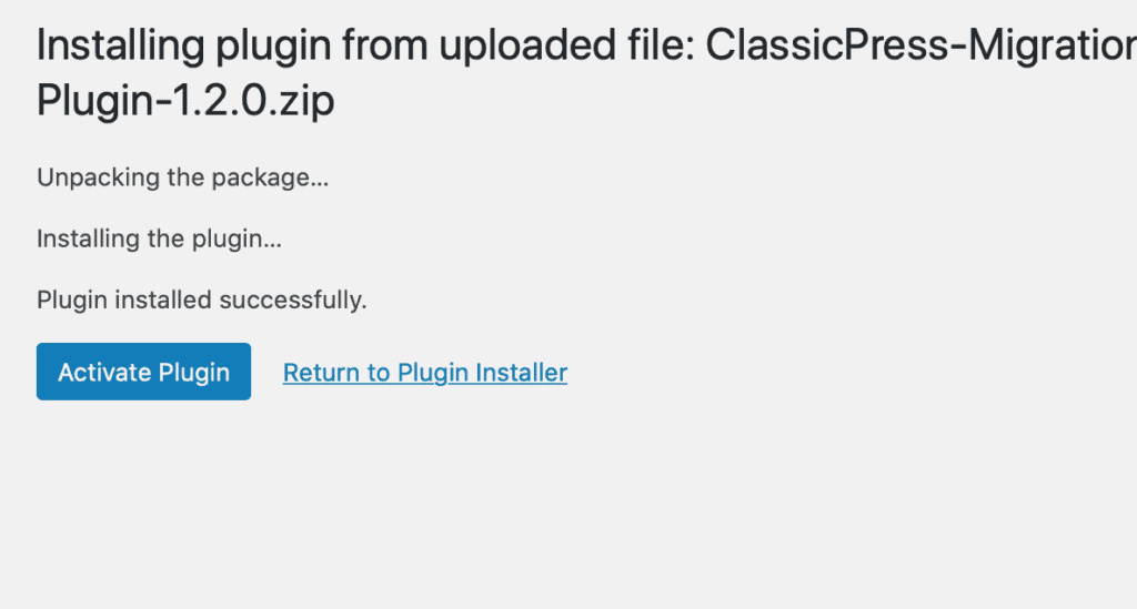 Installing ClassicPress Migration Plugin. Blog of Amar Vyas