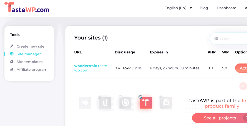 TasteWP is a service for testing WordPress sites for a short duration 