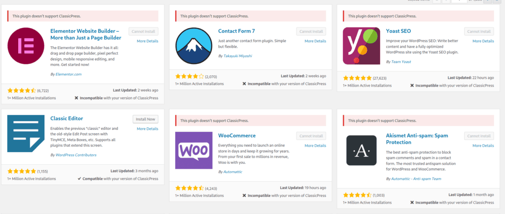 WordPress Plugins that may be compatible with ClassicPress